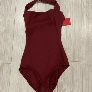 Red halter leotard